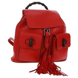 Zaino in Pelle Gucci Bamboo Rosso Argento 370833 Auth 158958V