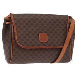 Céline Bolso de Hombro de Lona Macadam CELINE en Cuero PVC Marrón Dorado Auth bs31810