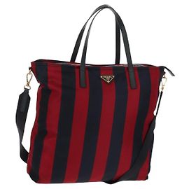 Borsa Tote PRADA Nylon 2in1 Rossa Blu Navy oro Auth 158700
