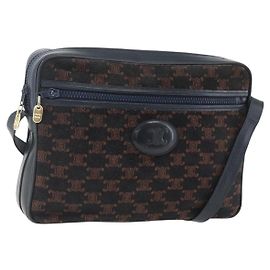 Céline CELINE C Macadam Canvas Schultertasche aus Wildleder in Marineblau und Gold Auth 158416