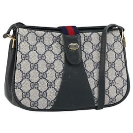 Gucci Borsa Sherry Line GG Supreme in PVC Navy Oro Rosso 10 02 024 Auth 157757
