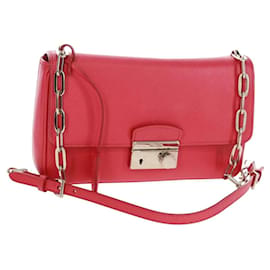 Borsa a Spalla PRADA in Pelle Safiano Rossa Argento Auth ka1025V