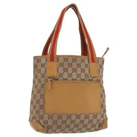 GUCCI GG Canvas Tote Bag Beige Silber 019 0402 1705 Auth ka1063