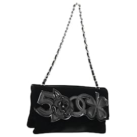 Borsa a Spalla CHANEL Chain Camellia No.5 Velluto Nero Argento CC Auth 159584V