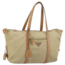 Borsa Tote Prada in nylon beige argento autentica bs32083