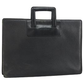 Borsa da lavoro in pelle nera BURBERRY Auth 160724