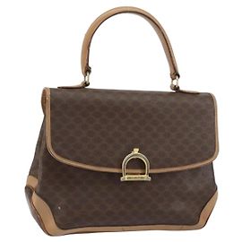 Céline Sac à main en toile Macadam CELINE en cuir PVC marron doré Auth 158419