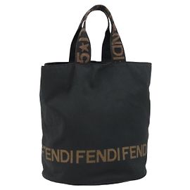 Bolso Tote FENDI Nylon Negro Plata Auth 160705