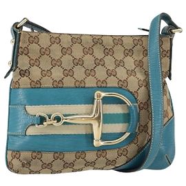 Borsa a Spalla GG Canvas GUCCI Beige Turchese Blu Oro 141506 Auth BA9062