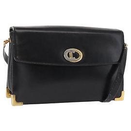 Borsa a Spalla Christian Dior in Pelle Nera Oro Auth 160676
