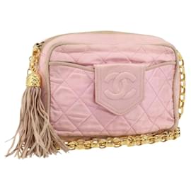 Borsa a Spalla CHANEL con Catena Satin Rosa Oro CC Auth bs31914
