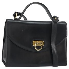 Borsa a Spalla Salvatore Ferragamo Gancini in Pelle 2 in 1 Nera Oro Auth 156467