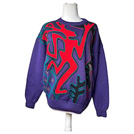 Vintage Kansai Wollpullover abstrakt lila rot grün M - Autre Marque