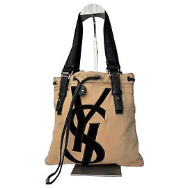 Vintage Yves Saint Laurent Canvas Logo Tasche Beige Schwarz