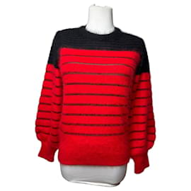 Vintage Dior Mohair gestreifter Pullover Schwarz Rot M