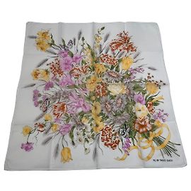 Sciarpa floreale vintage Paolo Gucci bianca multicolore