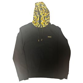 Felpa con Cappuccio Versace Nera Barocco con Logo Giallo