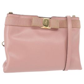 Borsa a Spalla Chain Vala in Pelle Salvatore Ferragamo 2 in 1 Rosa Oro Auth 158017