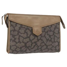 SAINT LAURENT Pochette in pelle PVC beige grigio Auth bs31751