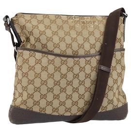 Borsa a Spalla GG Canvas Gucci Beige Argento 145857 Auth ti3599