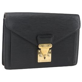 LOUIS VUITTON Epi Serie Dragonne Clutch Bag Nero M52612 LV Auth ti3606