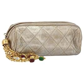 Chanel Matelassé Tasche aus Leder Champagne Gold CC Auth bs32089