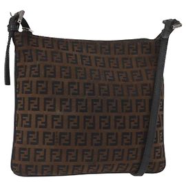 Borsa a Spalla in Tela Zucchino FENDI Marrone Auth gh1439