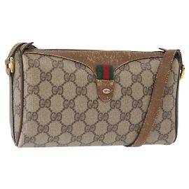 Borsa Sherry Line GG Supreme Web di GUCCI in PVC beige e oro 89 02 018 Auth 157752