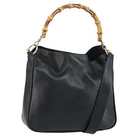 Borsa a Spalla in Pelle Gucci Bamboo 2way Nera Oro 001 2123 1633 Auth 157233