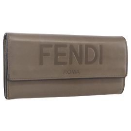 FENDI Continental Geldbörse aus grauem Leder mit Gold Auth 157935