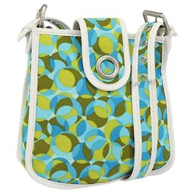 Céline Bolso de Hombro CELINE Circle en Lona y Cuero Azul Verde Claro Auth 157872