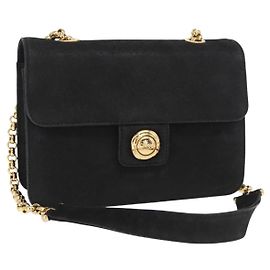 Chloé Borsa a Spalla con Catena Chloe in Camoscio Nero e Oro Auth BA9157