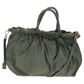 PRADA Bolso de Mano Nylon 2 vías Verde Oro Auth 157145