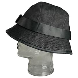 Sombrero bucket vintage de poliéster y cuero Gucci negro