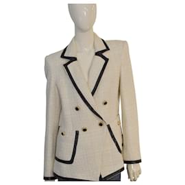Veronica Beard Creme Tweed Bouclé Blazer mit schwarzem Besatz – Hergestellt in den USA, Größe 10
