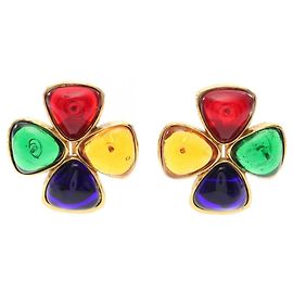 Orecchini a clip placcati in oro Chanel con pietre colorate