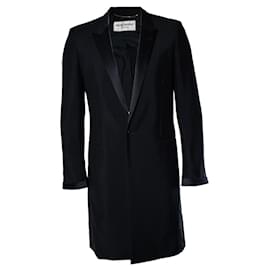 Saint Laurent, cappotto blazer nero con reverso lucido