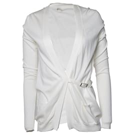 Hermès, cardigan bianco con cintura a fibbia