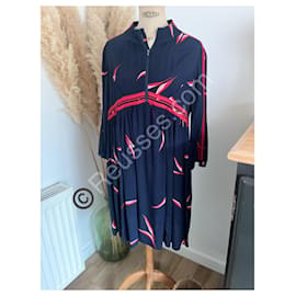 Ba&Sh Navy Blue Dress with Red and White Print