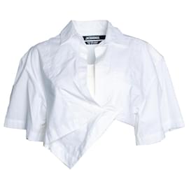 Jacquemus, la blusa cropped de algodón splash en blanco