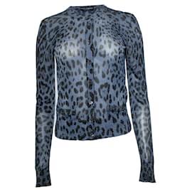 Cardigan en lurex léopard bleu de Dolce & Gabbana