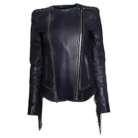 Balmain Leder-Bikerjacke mit Fransen