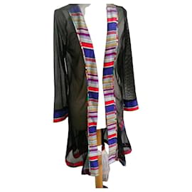 Autre Marque Abrigo Leslie Negro Multicolor con Mangas de Tul Talla 38