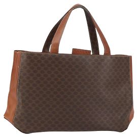 Céline Borsa a mano in tela Macadam CELINE in pelle PVC marrone e oro Auth 160884