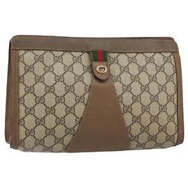 GUCCI GG Supreme Web Sherry Line Clutch Bag PVC Beige 89 01 033 Auth 148586