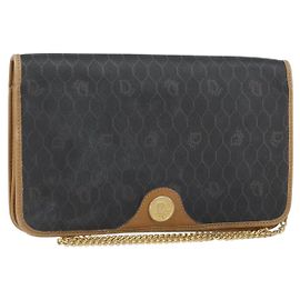 Bolsa de ombro em lona colmeia Christian Dior com corrente PVC preta e dourada Auth BA9075