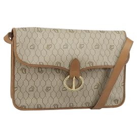 Borsa a spalla in tela a nido d'ape PVC beige oro Auth BA9156 Christian Dior