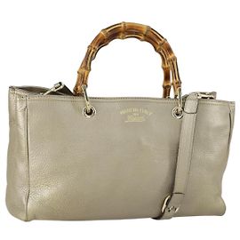 Borsa a mano in pelle Gucci Bamboo 2 in 1 Beige Oro 323660 Auth ka1163