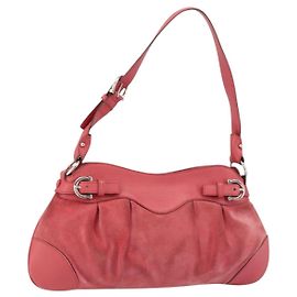 Borsa a Spalla Gancini in Pelle Suede Rosa Argento di Salvatore Ferragamo Auth bs31824