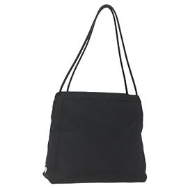 Bolsa Tote Prada em Nylon Preto Prata Auth 158382